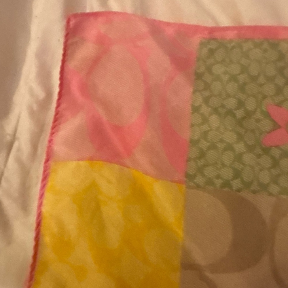 Coach Pink and Green 100% Silk neck/hair/purse Scarf, the Hamptons collection. - Picture 10 of 17